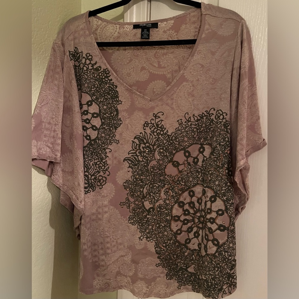 Style & Co. Mauve and Black Lace Blouse